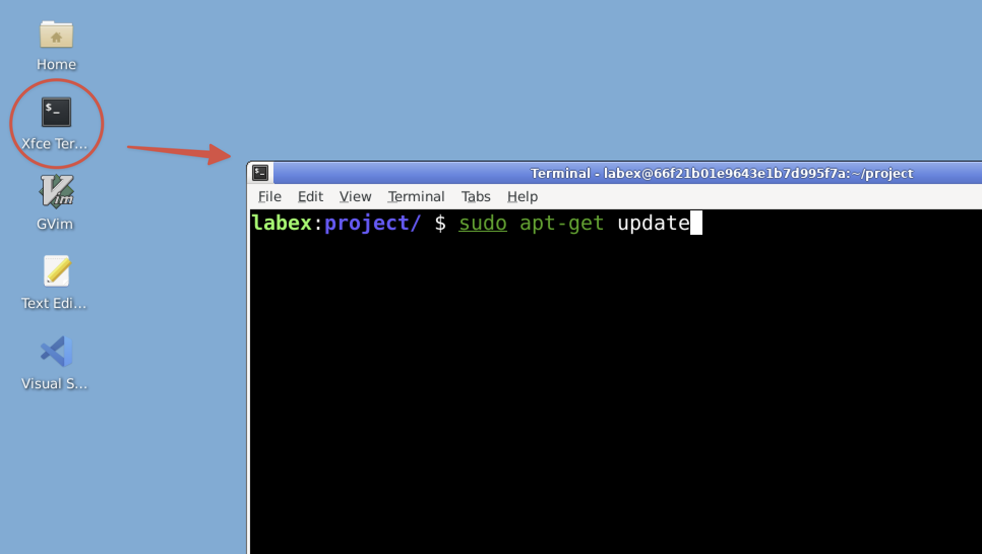Opening Xfce Terminal window