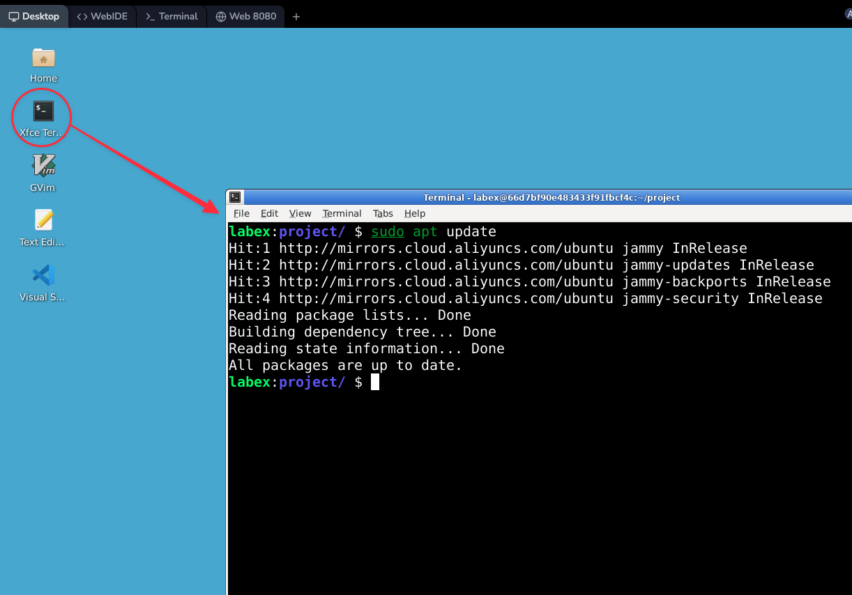Terminal actualizando listas de paquetes