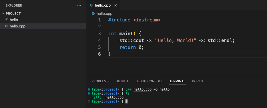 Terminal compilant le code C++
