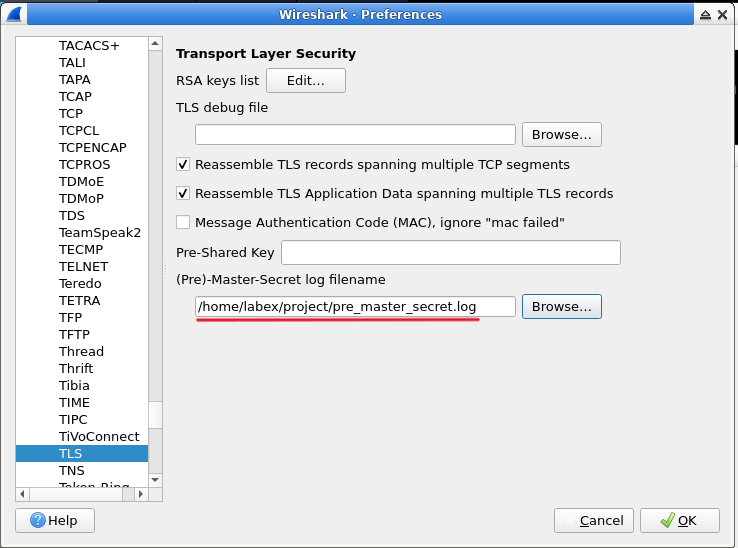 Wireshark TLS Preferences