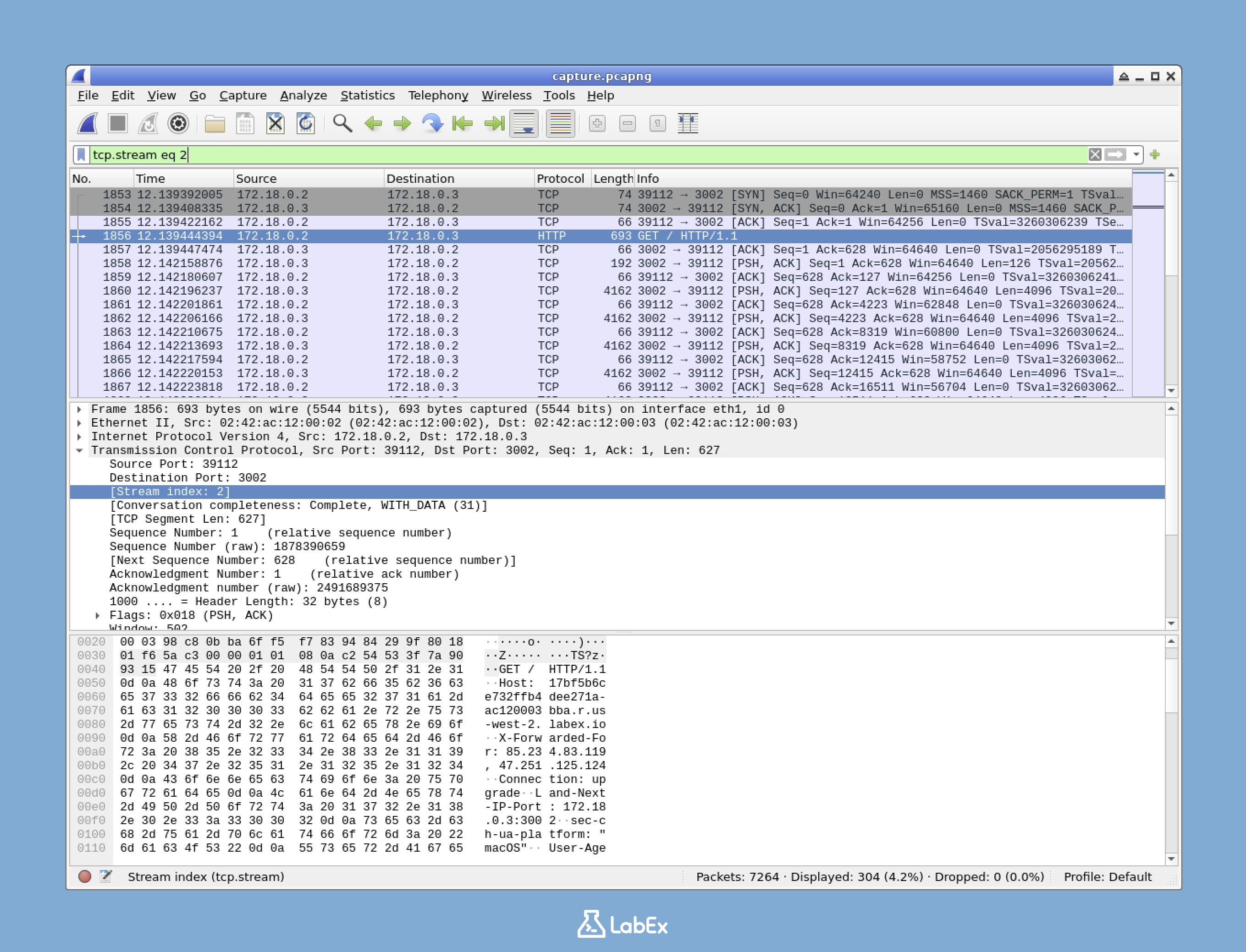Wireshark の TCP ストリーム追跡機能で TCP トラフィックを解析する | LabEx