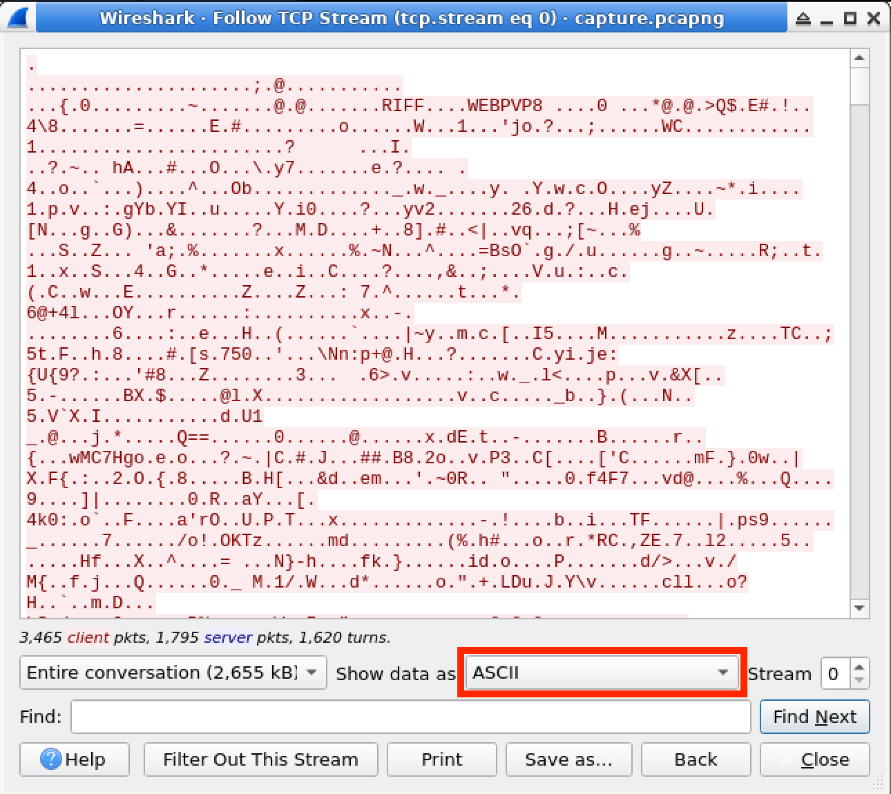 TCP stream data views