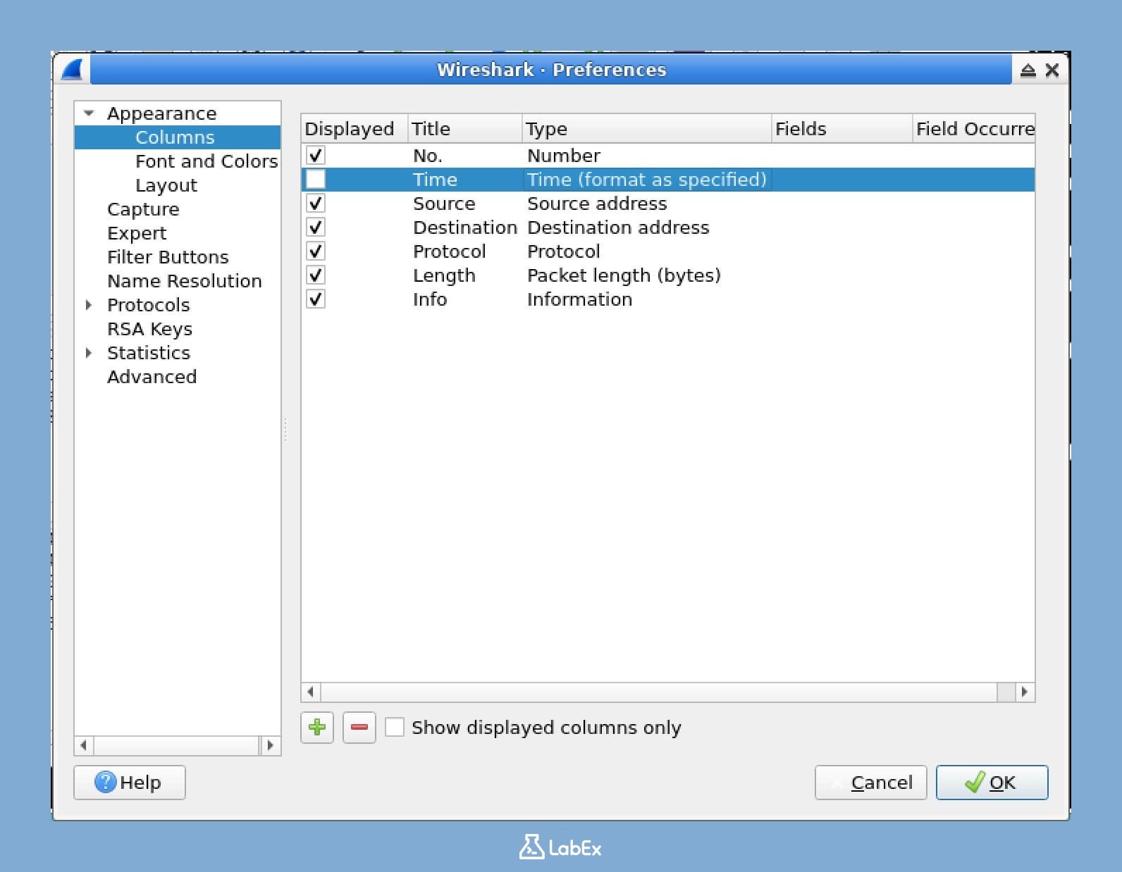 Packet List Column Preferences