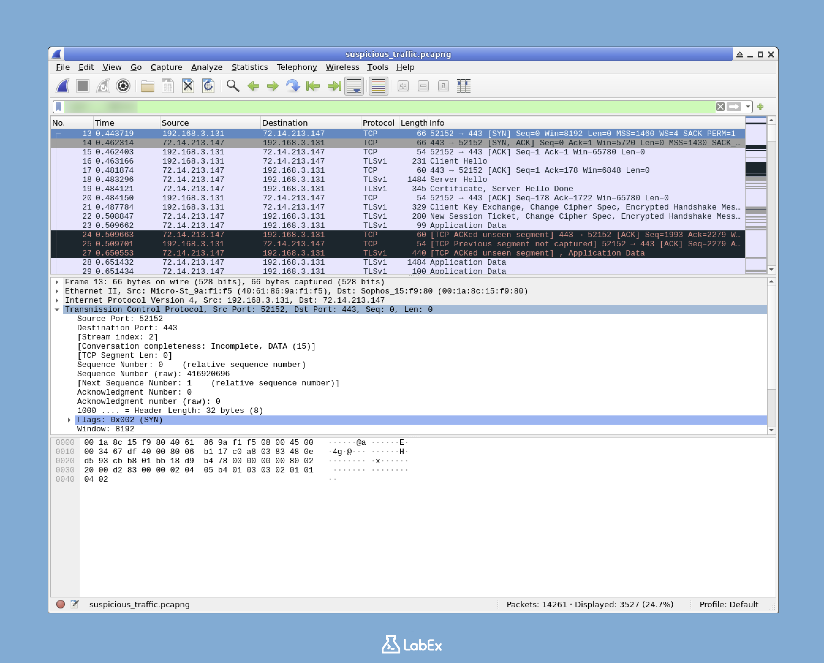 Wireshark with HTTPS filter applied