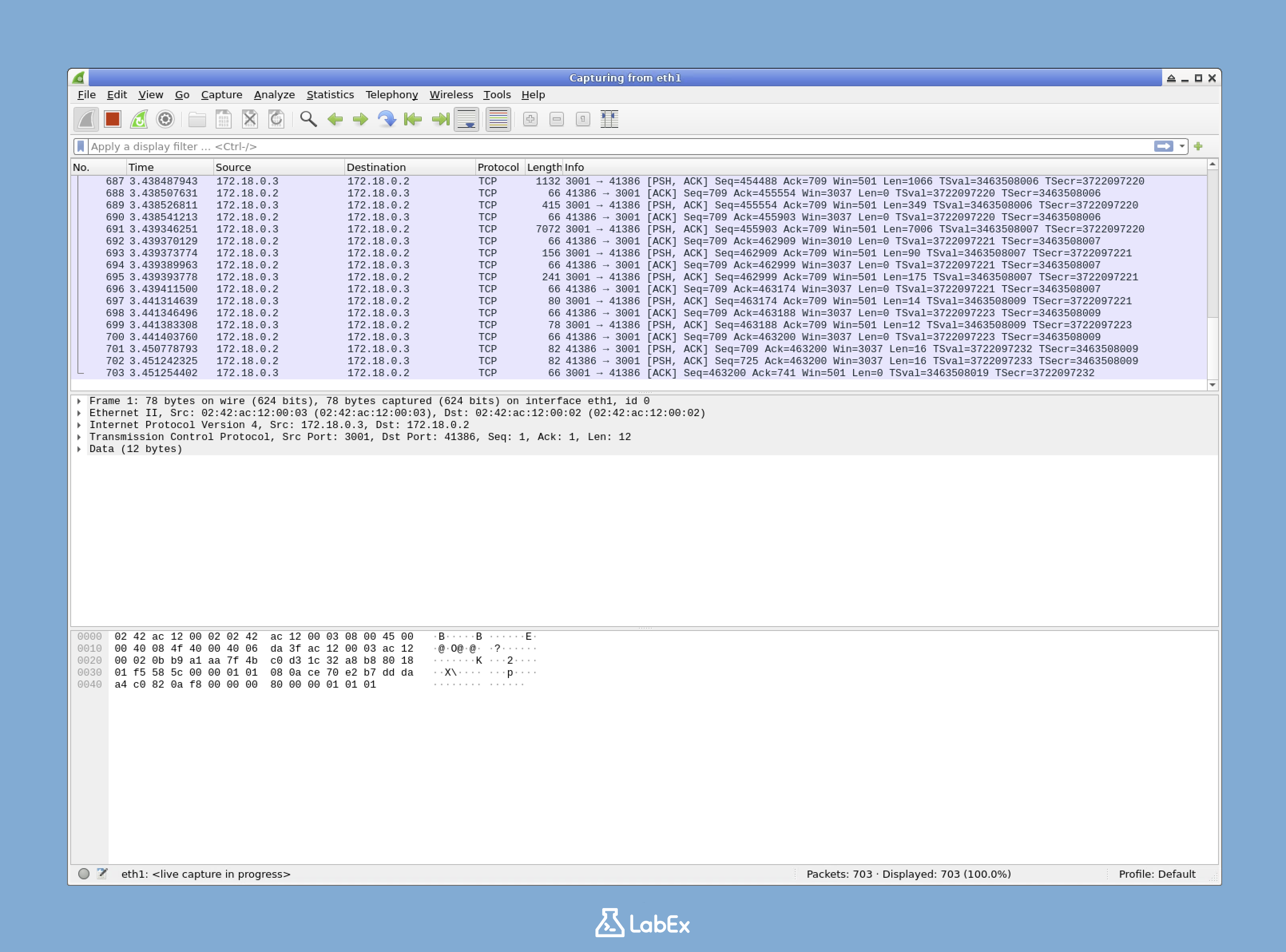 Wireshark capturing network traffic