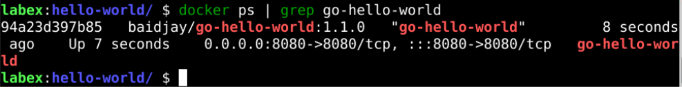 启动 go hello world 容器