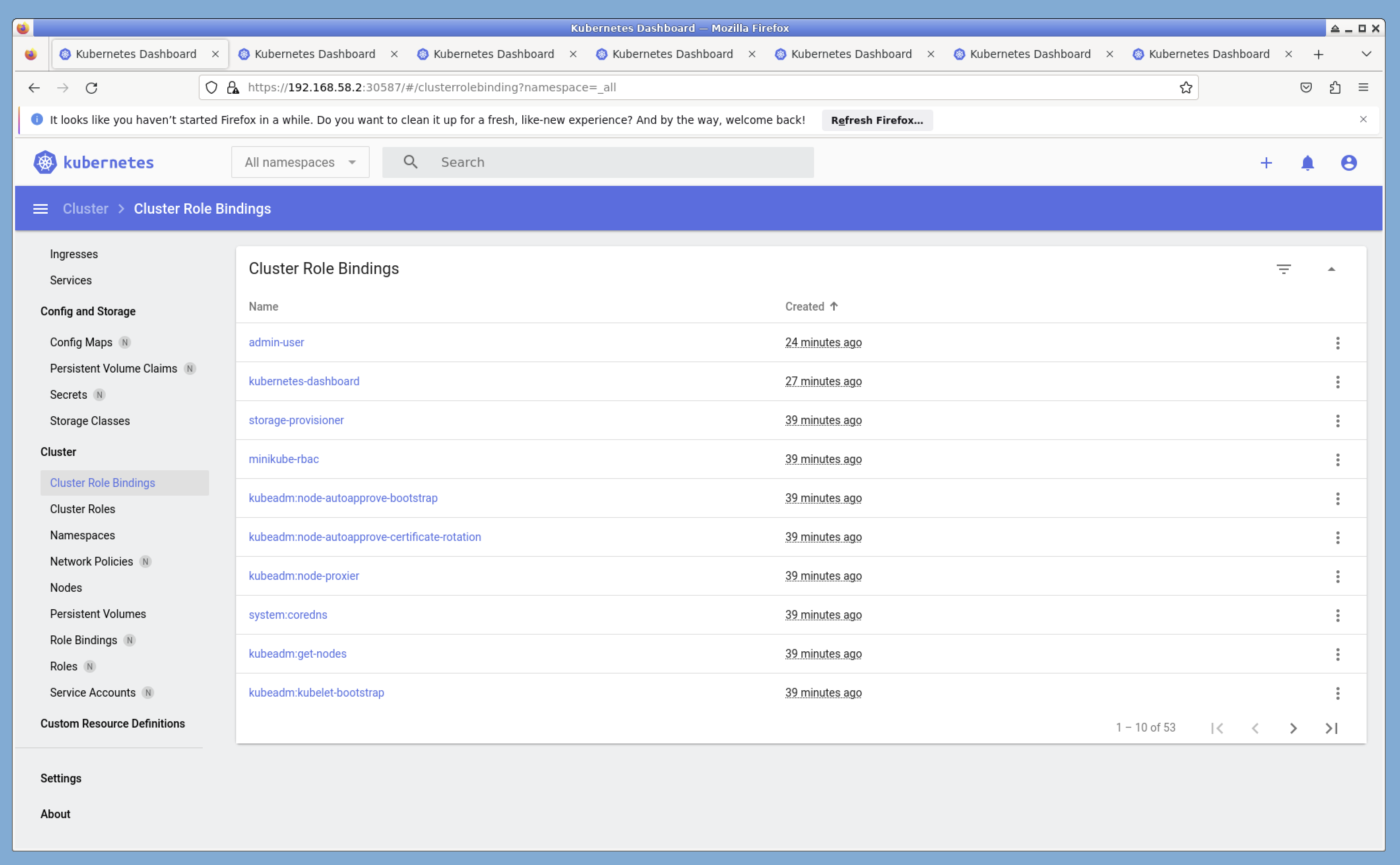 Kubernetes Dashboard interface