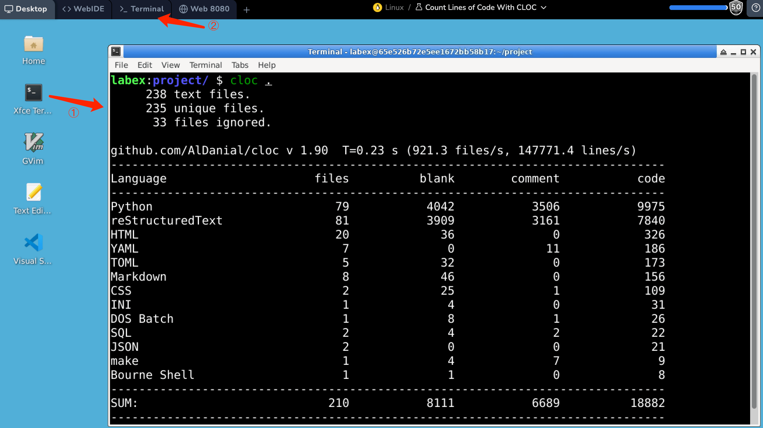 CLOC tool interface