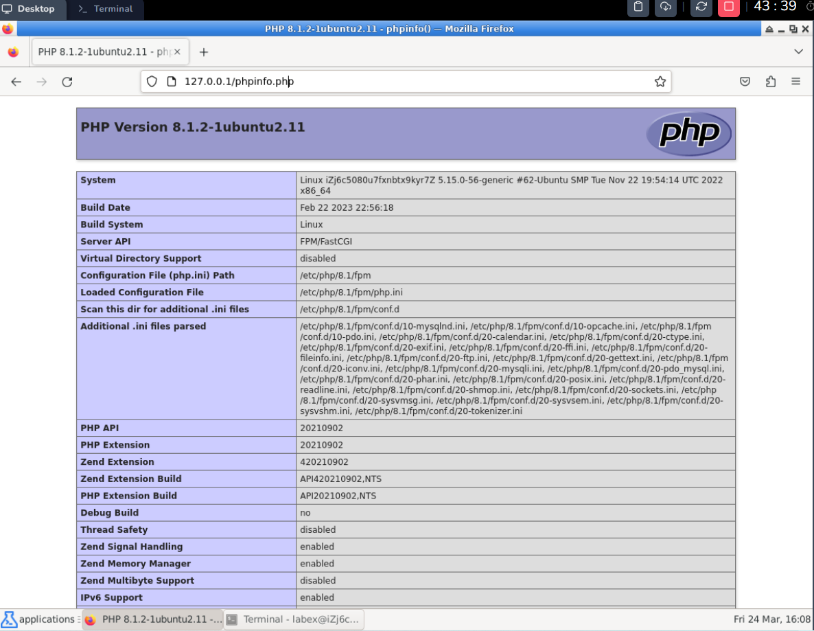 PHP info page displayed