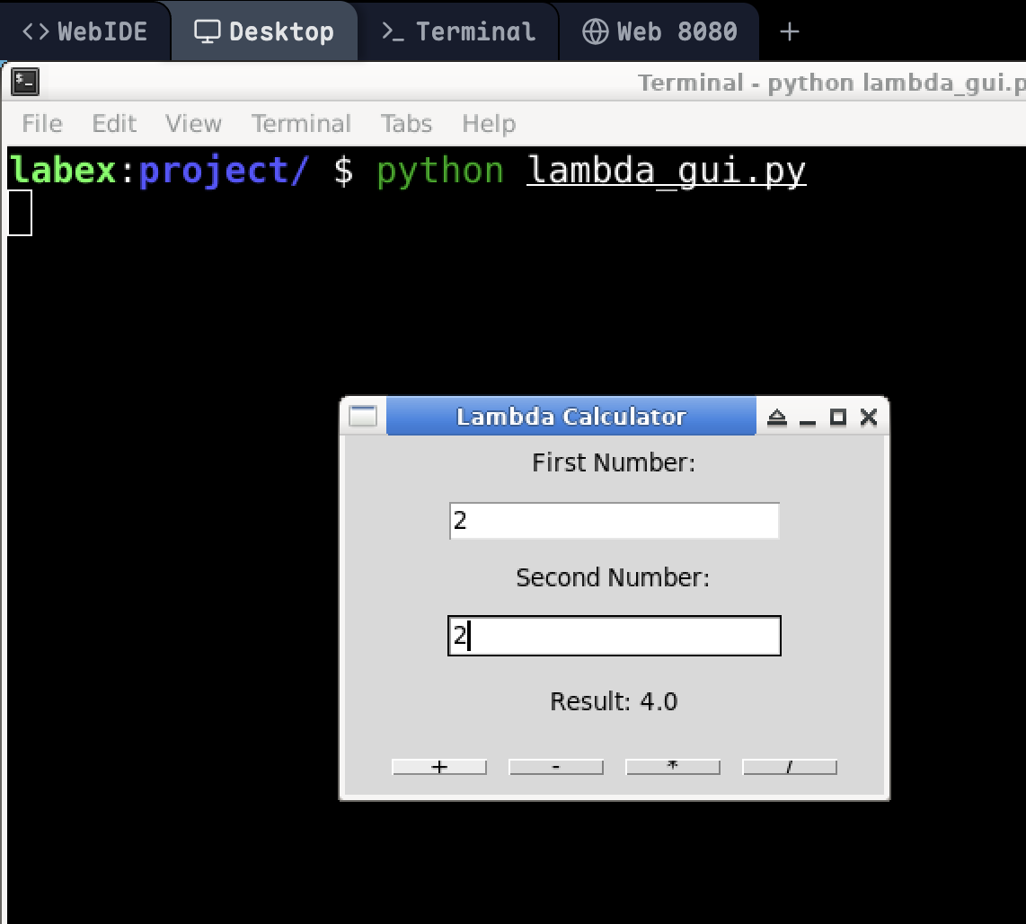 Lambda calculator GUI example