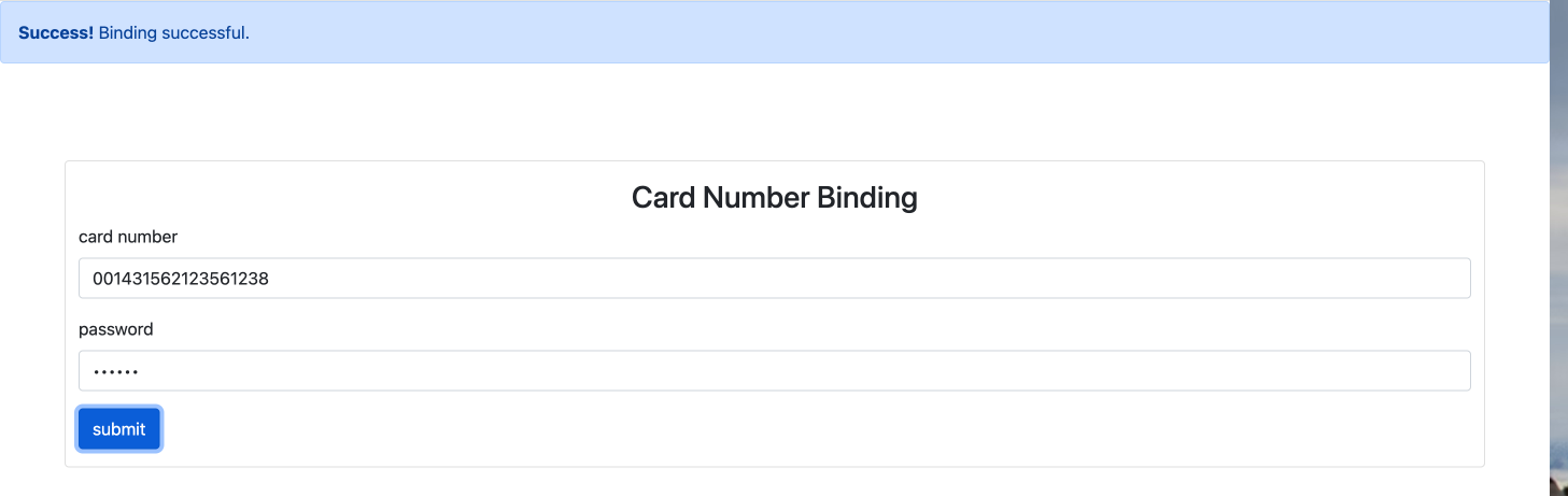 Successful card binding result