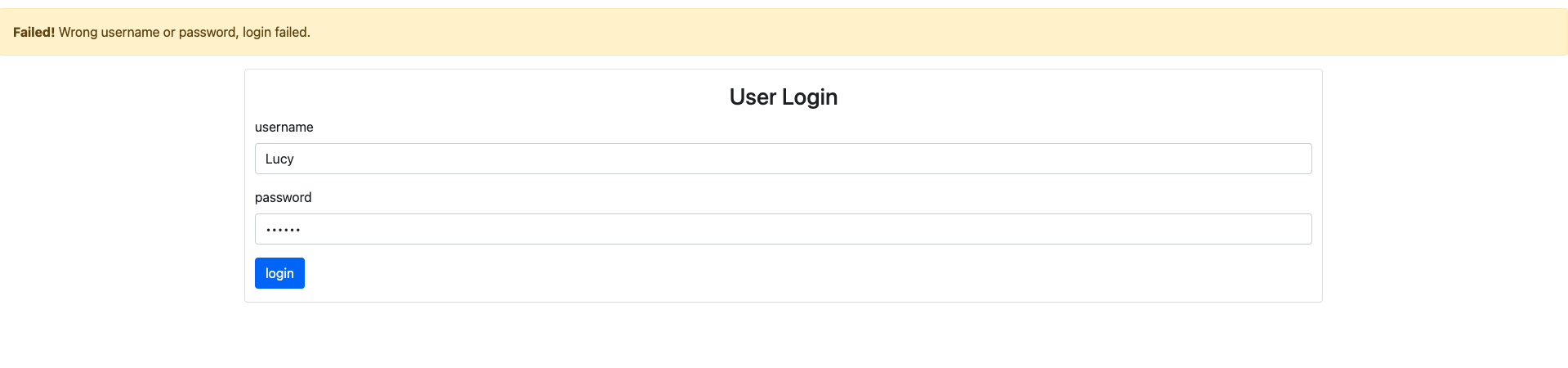 Failed login attempt result