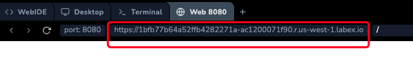 URL de l'onglet Web 8080