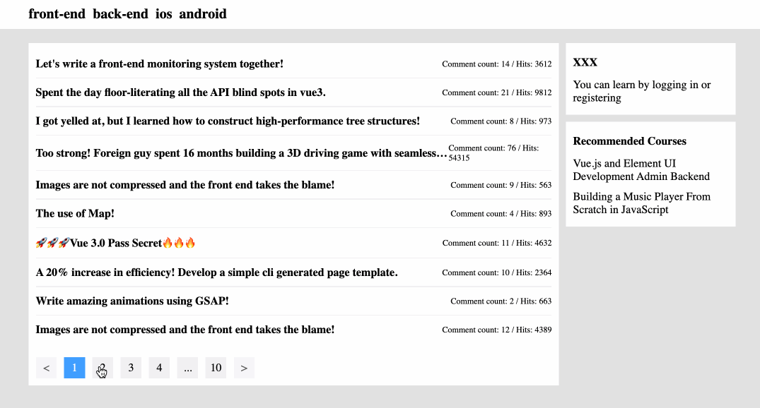 Pagination component demo