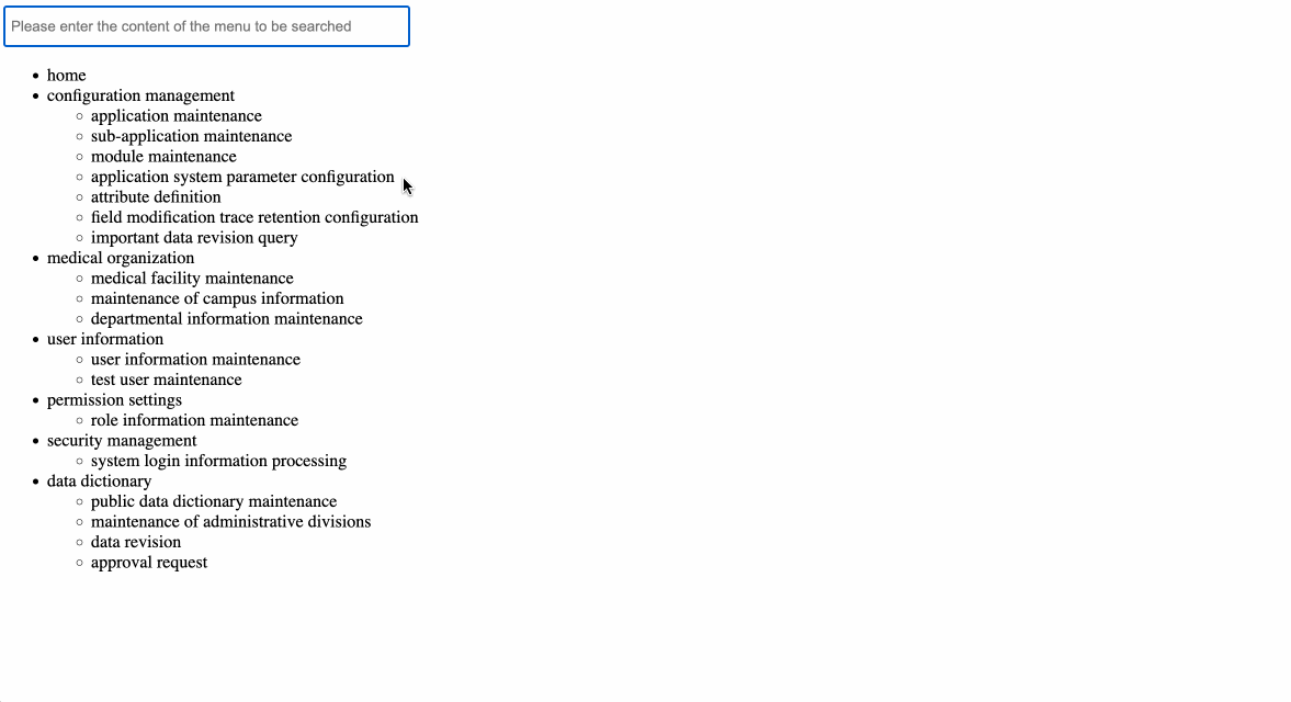 Dynamic menu tree search demo