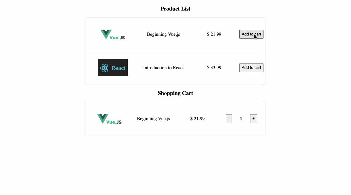 Shopping cart functionality demo