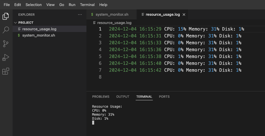Ejemplo de registro del monitor de sistema