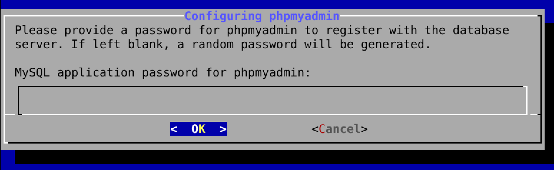 Enter phpMyAdmin password