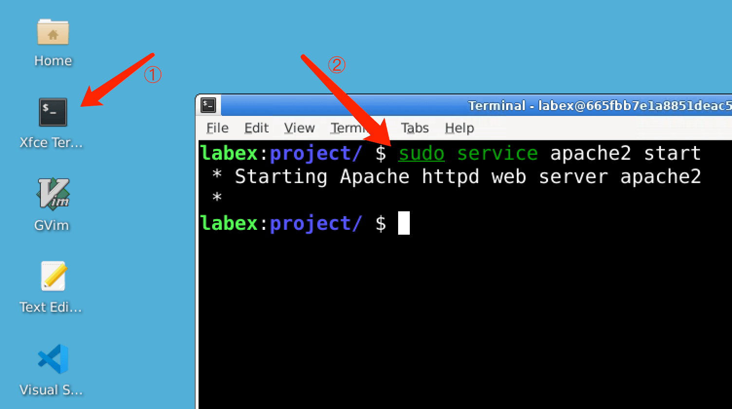 Commande de démarrage du service Apache