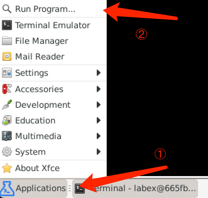 Sélection de l'option Exécuter un programme