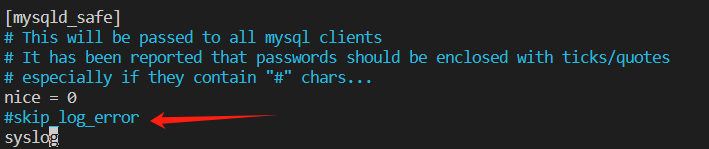 Kommentieren der skip_log_error-Option in der Config-Datei