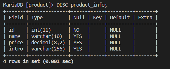 MySQL database creation preview