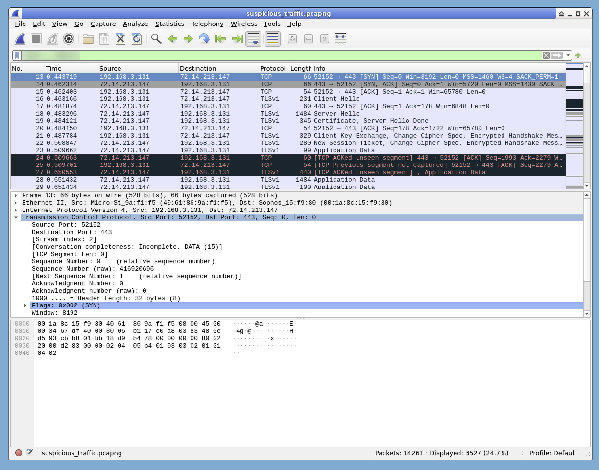 Wireshark with HTTPS filter applied