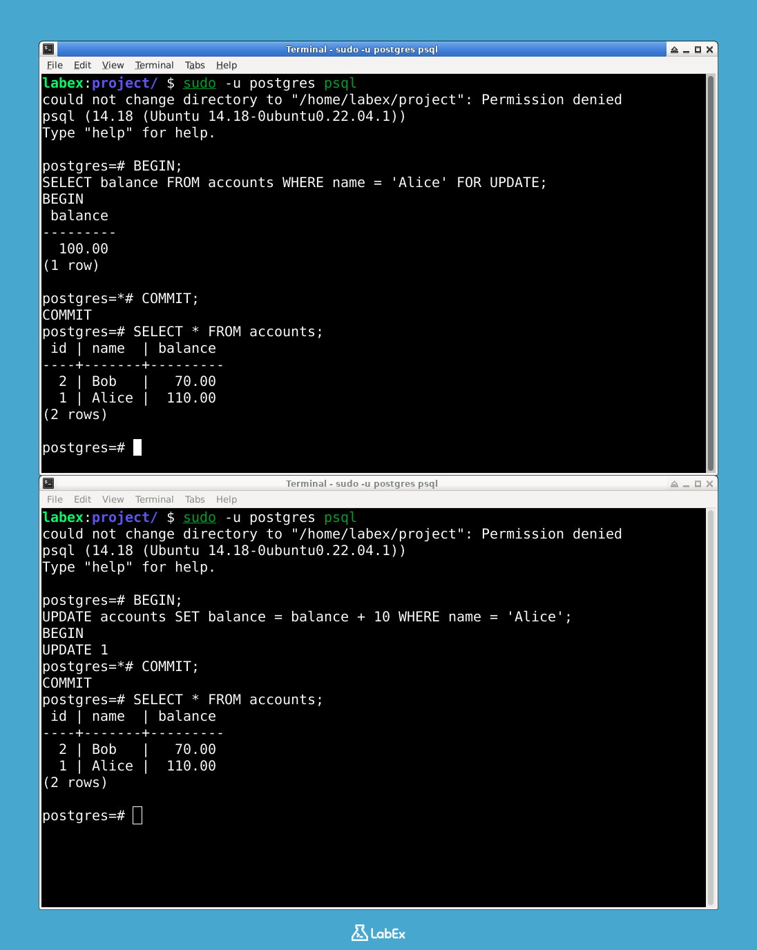 Simulation gleichzeitiger Aktualisierungen in PostgreSQL