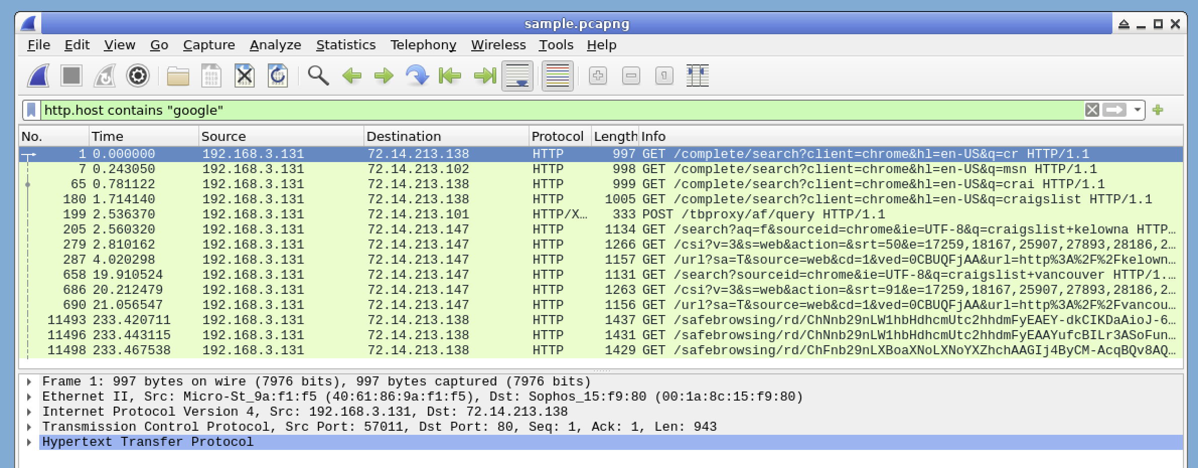 Wireshark HTTP Host Filter