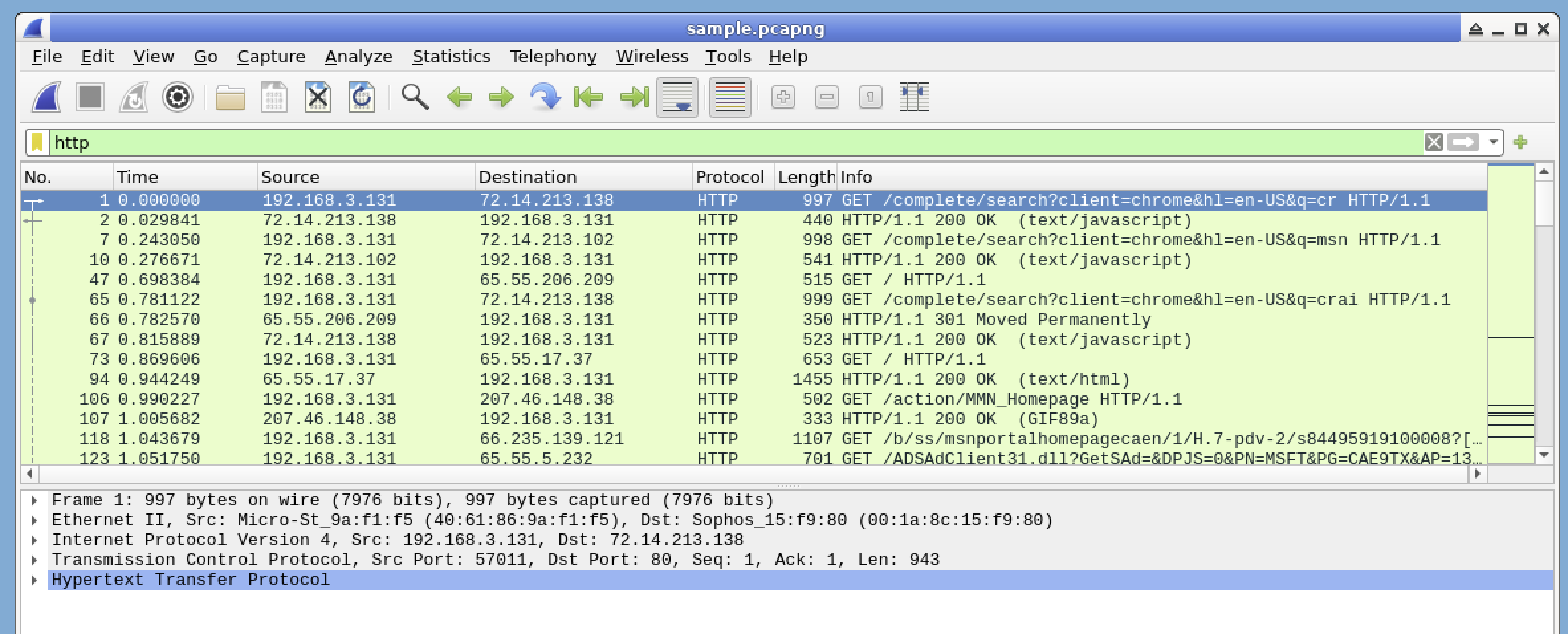 Wireshark HTTP Filter Output