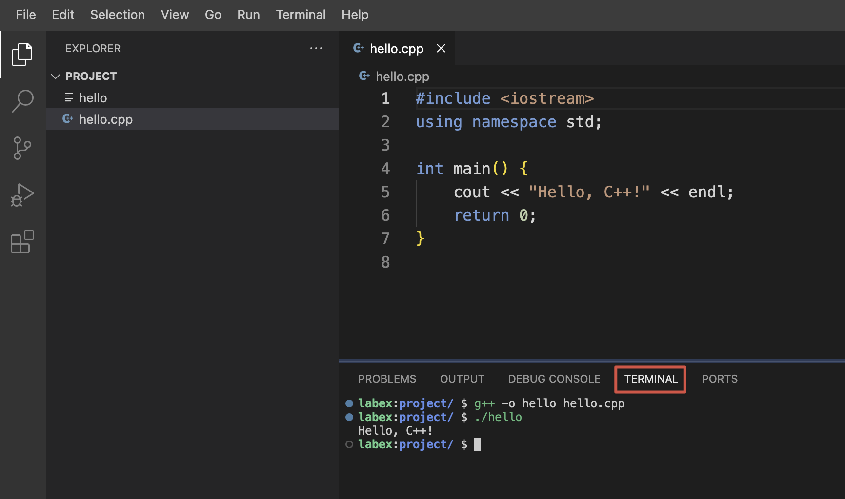Terminal, das die Programmausgabe anzeigt