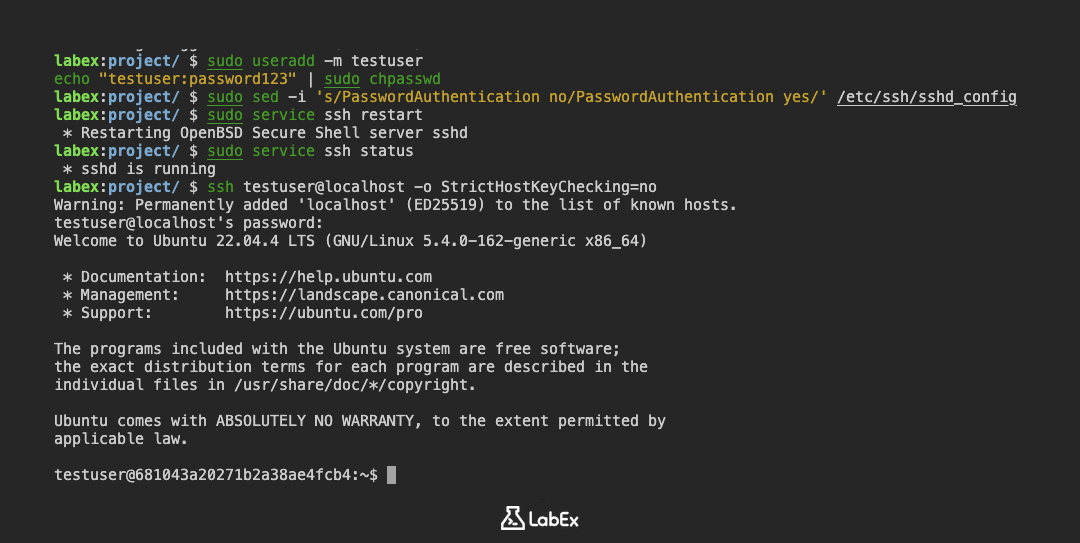 Local SSH connection test result