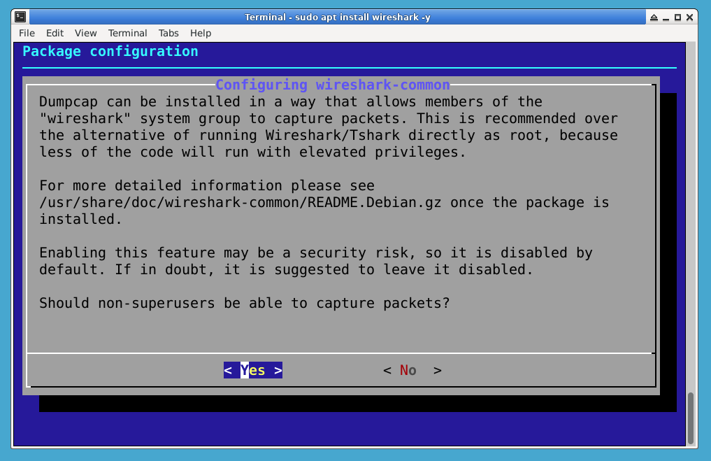 Wireshark installation prompt