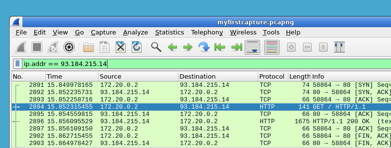 Wireshark TCP filter example