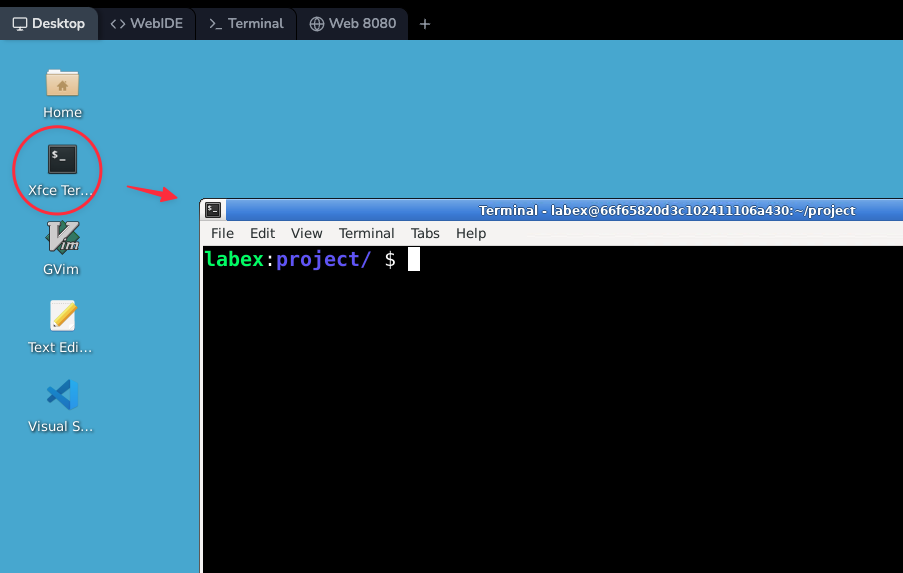 桌面上的 Xfce 终端