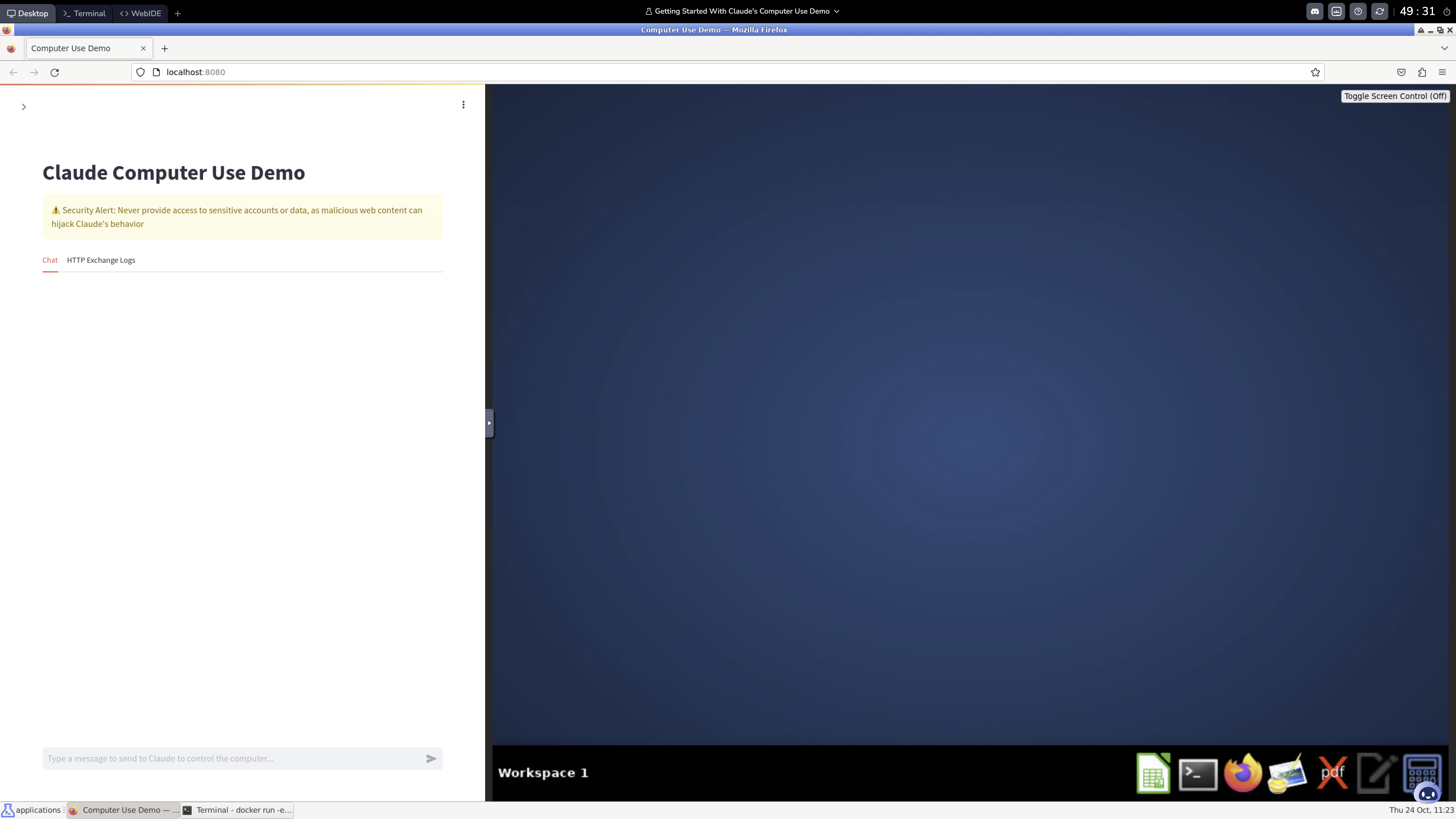 Capture d'écran de l'interface de démo dans Firefox