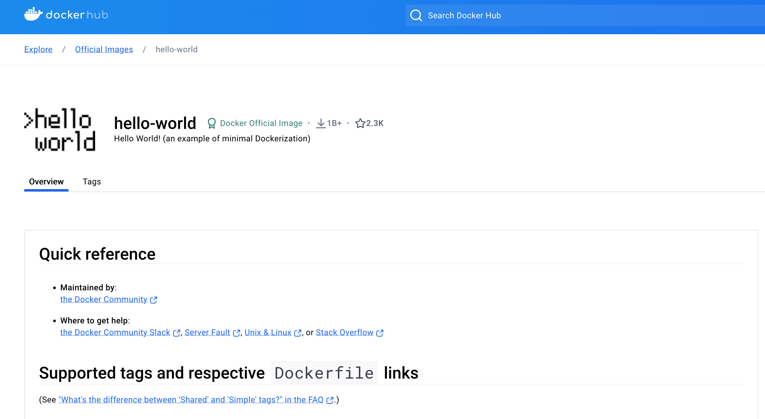 Resultados de búsqueda de imágenes en Docker Hub