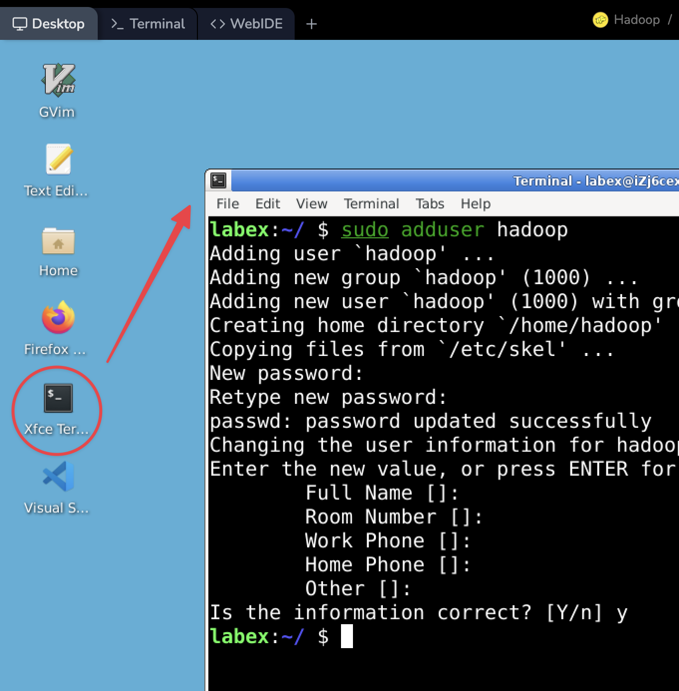 Xfce terminal user creation