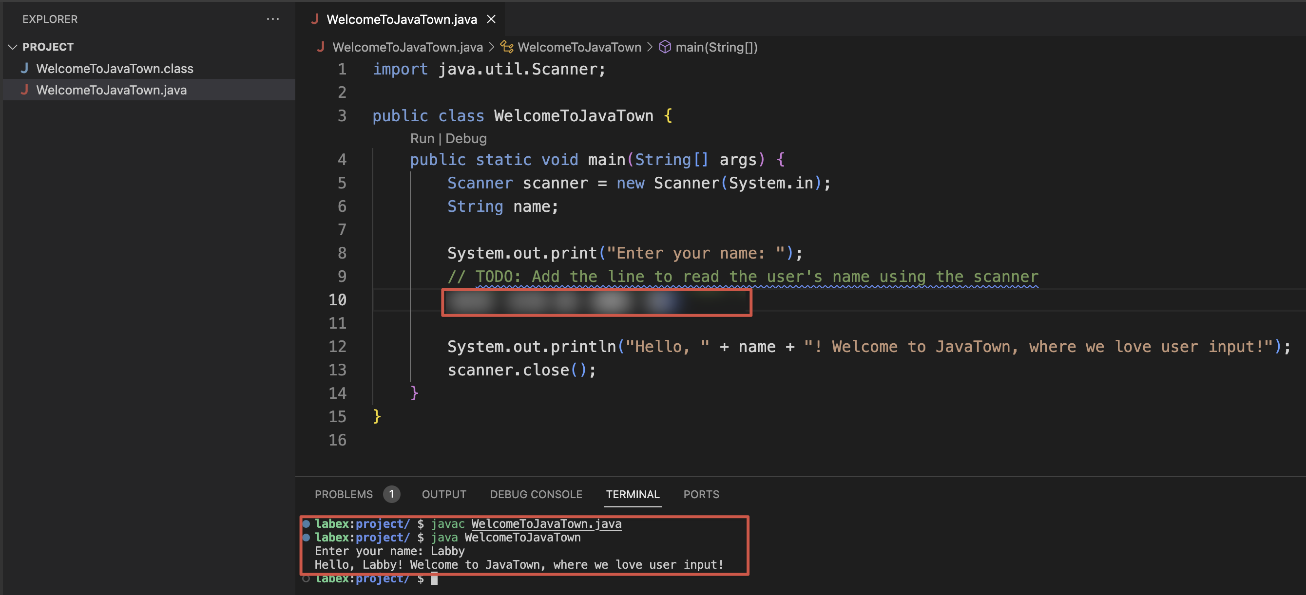 Program execution example output