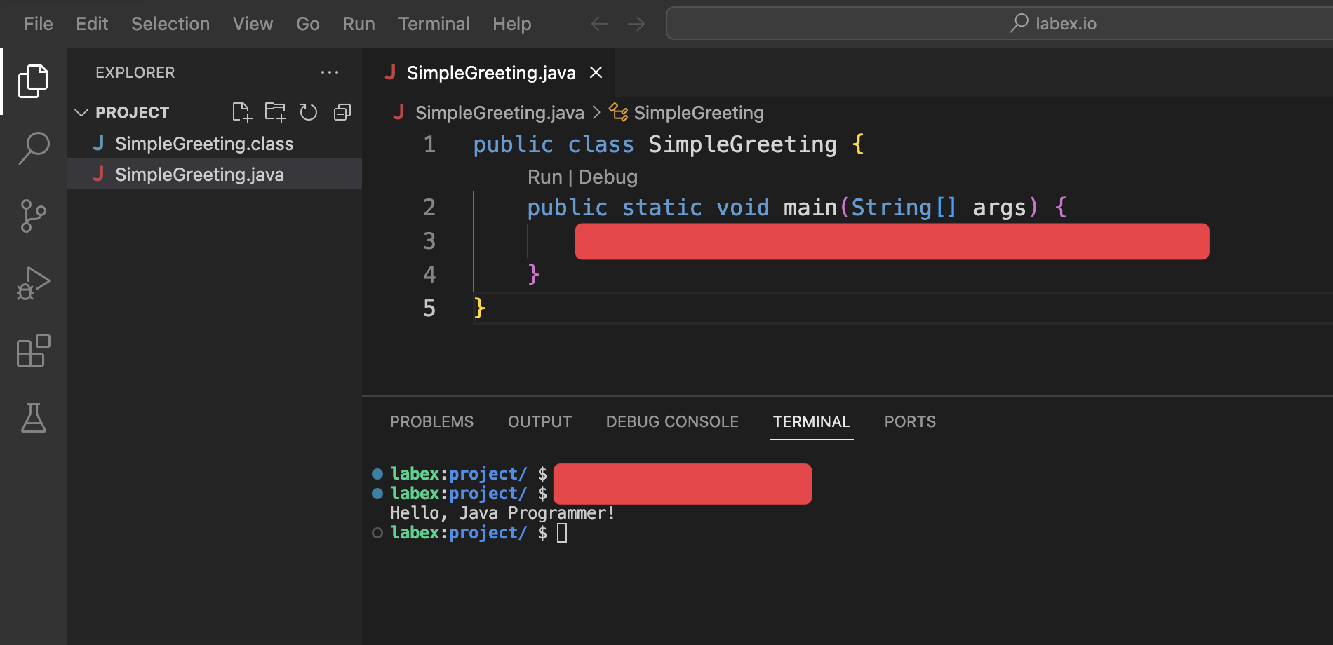 Exemple de sortie de programme Java