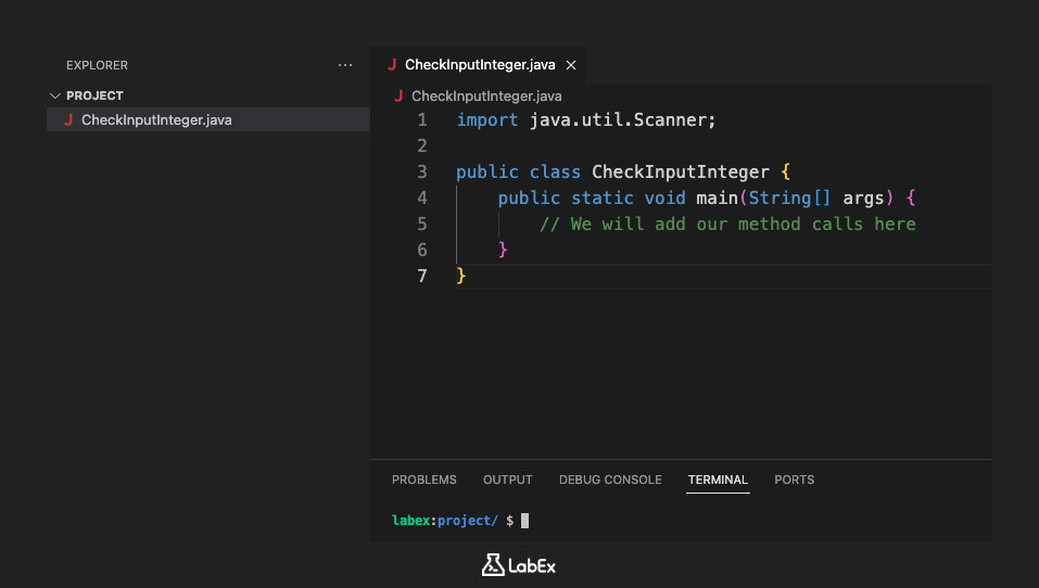 空の CheckInputInteger java ファイルのスクリーンショット