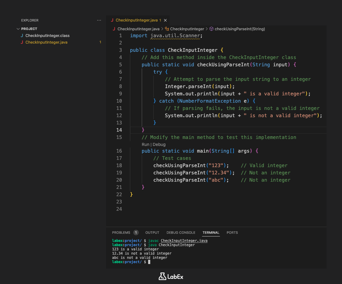 整数検証結果を示す Java プログラムの出力