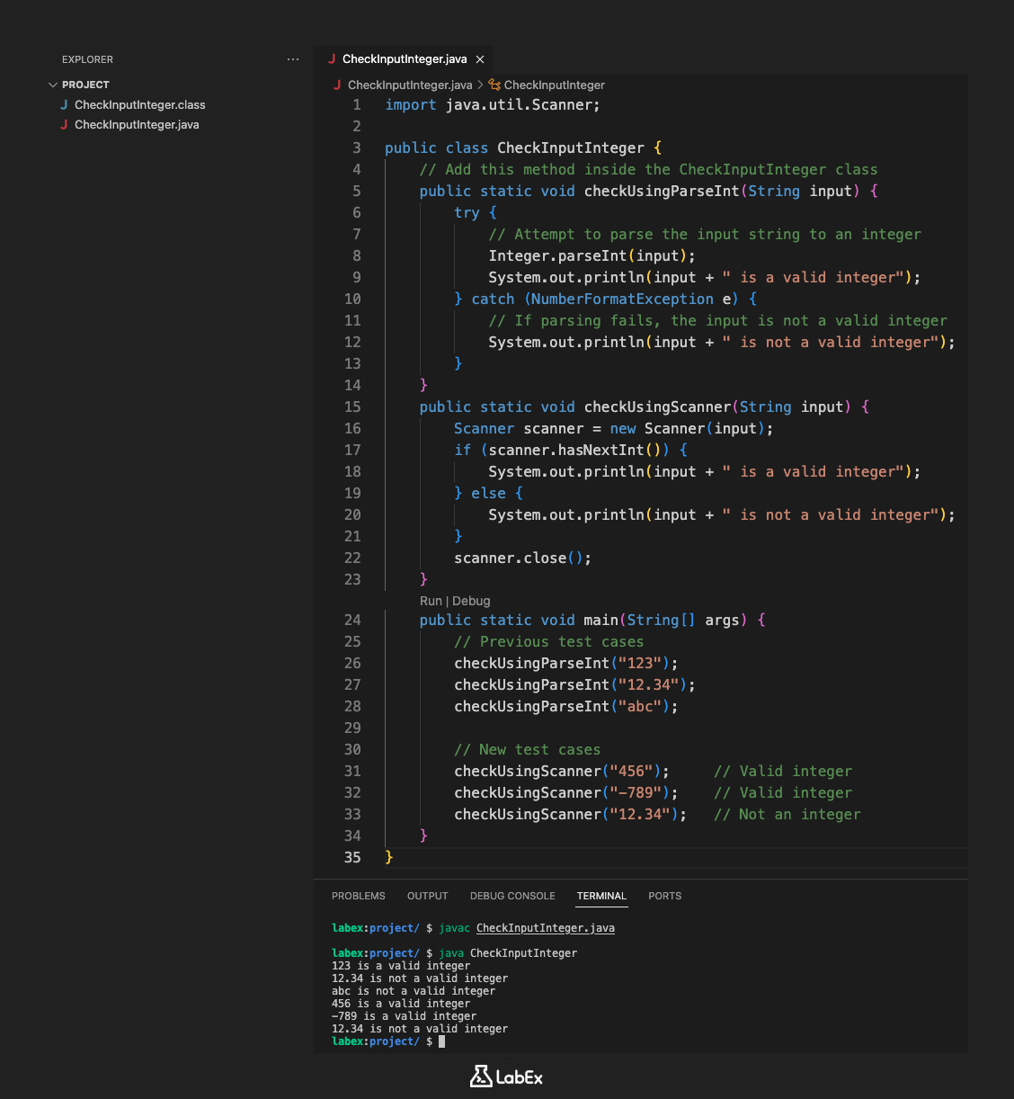 Scanner hasNextInt メソッドの出力