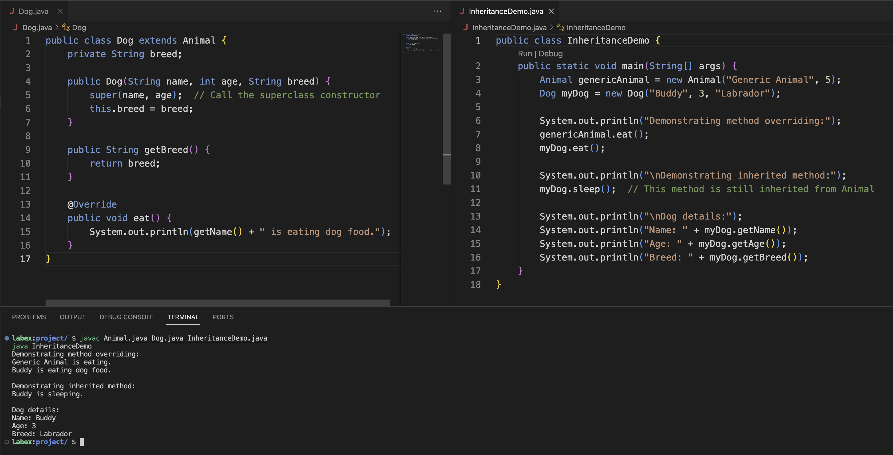 Method overriding output example