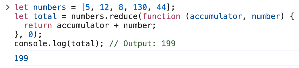 Reduce method example output