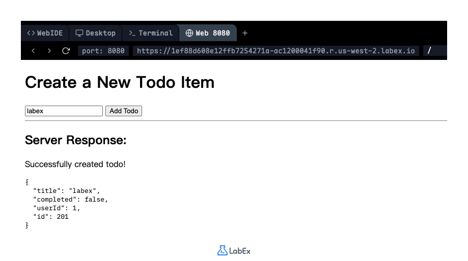 Example of successful POST request response