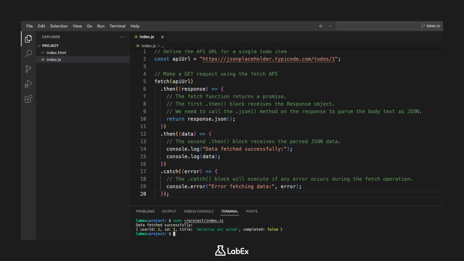 JavaScript fetch API GET request example