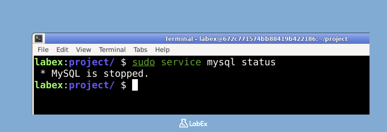 Sortie du statut du service MySQL