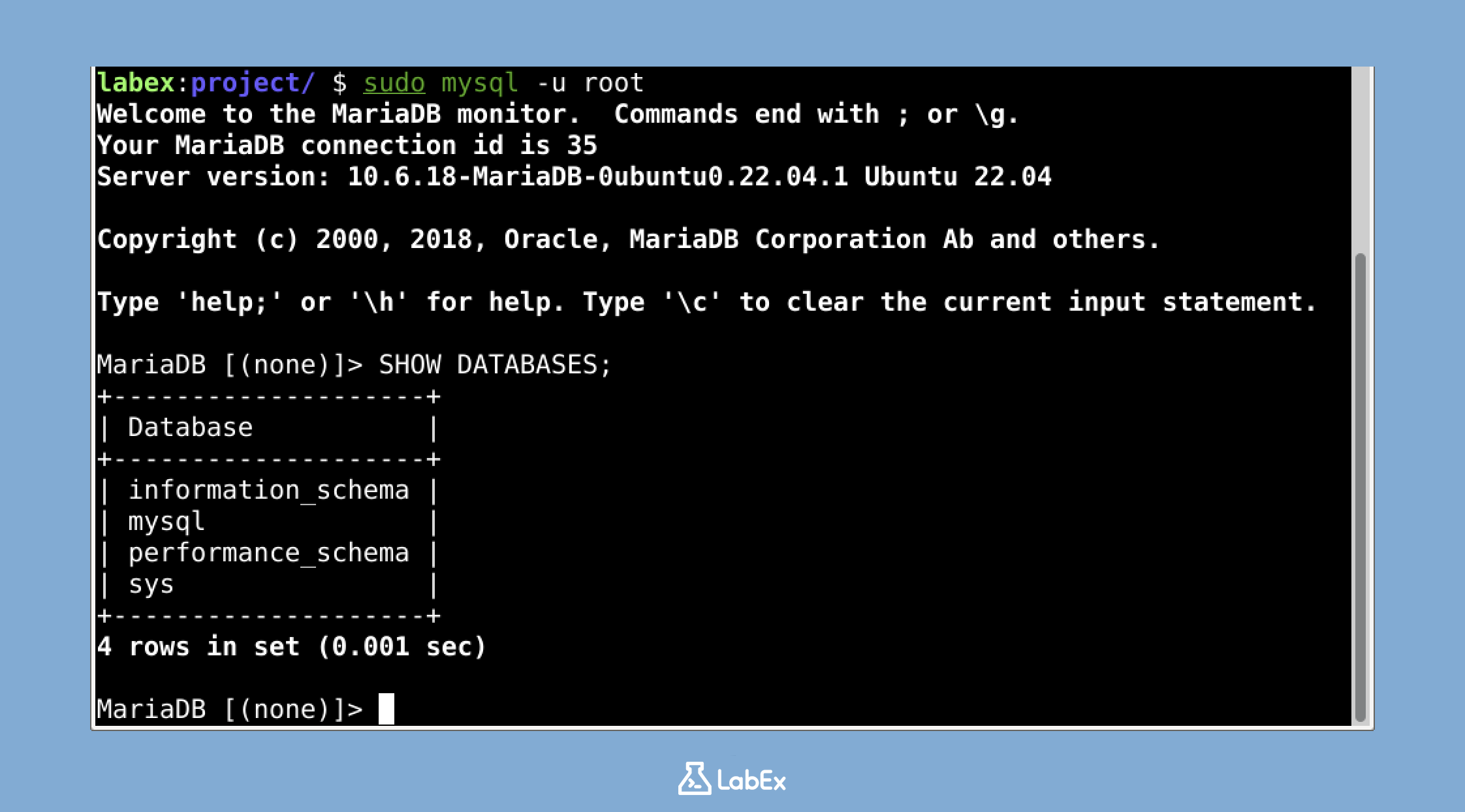 Sortie de la liste des bases de données MySQL
