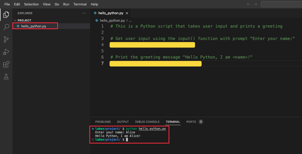 Interfaz del editor de código de Python